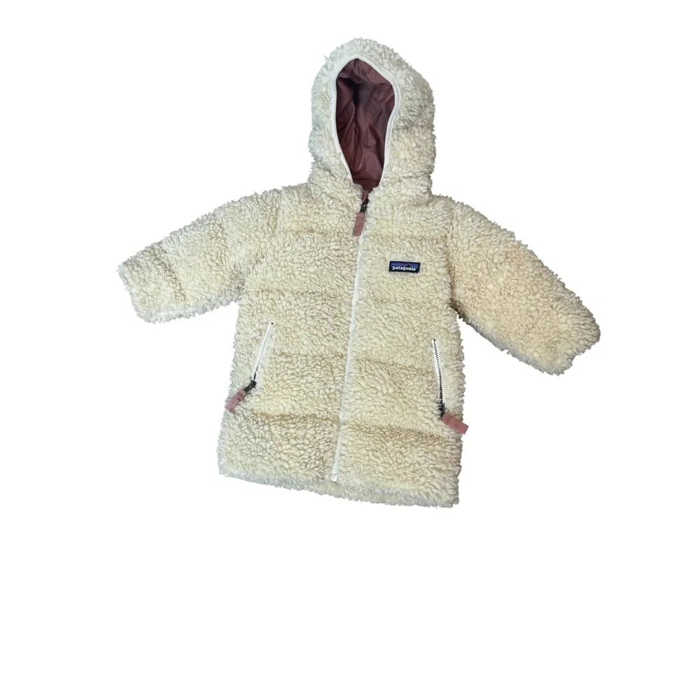 Patagonia Jacket Toddler Girls 12-18 M White Sherpa Fleece Hood Full Zip Puffer